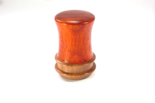 Handmade palm gavel duo of fiery Padauk and English Pear wood