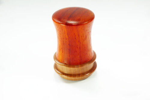 Handmade palm gavel duo of fiery Padauk and English Pear wood