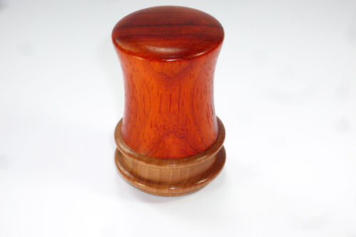 Handmade palm gavel duo of fiery Padauk and English Pear wood