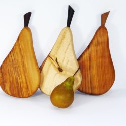 Set of 3 handmade hand cut pear shaped single piece chopping boards with stalk detail