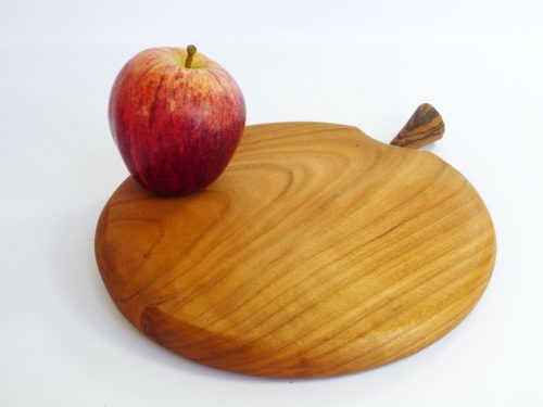 Handmade hand cut single piece chopping board English Wild Cherry Zebrano stalk detail