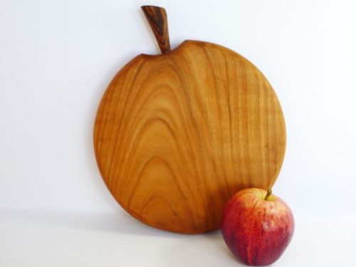 Handmade hand cut single piece chopping board English Wild Cherry Zebrano stalk detail