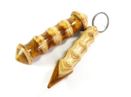 Handmade Point ended Yawara stick and kubotan keyring set