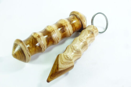 Handmade Point ended Yawara stick and kubotan keyring set