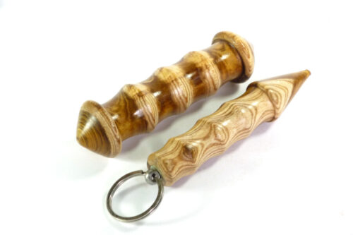 Handmade Point ended Yawara stick and kubotan keyring set