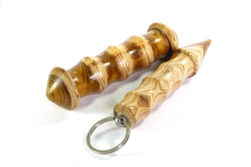 Handmade Point ended Yawara stick and kubotan keyring set