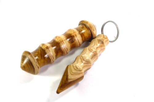 Handmade Point ended Yawara stick and kubotan keyring set