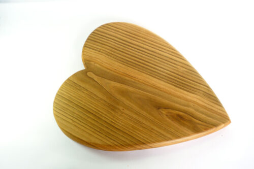 One piece hand cut heart shaped chopping board English Wild Cherry