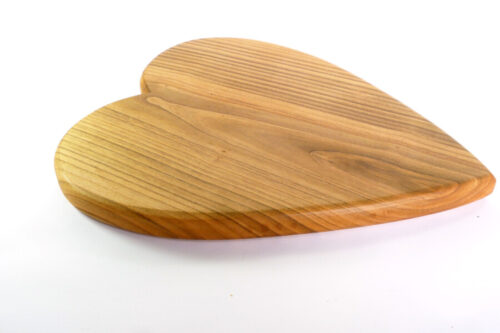 One piece hand cut heart shaped chopping board English Wild Cherry