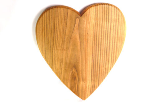 One piece hand cut heart shaped chopping board English Wild Cherry