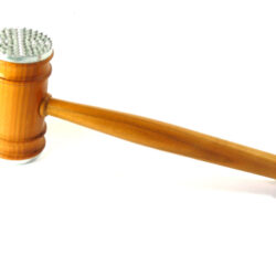 A unique handmade coarse and fine meat tenderiser in English Wild Cherry wood.  The spurtle is a traditional Scottish cooking utensil originating from the 15th century used as a stirrer for porridge, soups, stews and broths. A great kitchen aid which becomes an indispensable and versatile cooking utensil. Accompanied in this instance with  walnut wooden butter knife or spreader. Both items are made from one solid beautiful piece of rich English Walnut with gorgeous grain, and makes a great addition to any kitchen. English walnut is increasingly rare and expensive. All my handmade wooden utensils are one piece with no joins, they all vary slightly in size and shape as they are handmade individually not mass produced. I go with the grain and shape of the wood. The grain of the wood is different each time and this rich piece of walnut has gorgeously quirky grain. If there are small knots these are filled for hygiene reasons. There are no visible knots in these items. Designed by me, lovingly finished with food safe oil. Great for wood lovers and all apple fanatics. Size Porridge Spurtle in walnut wood is 278mm or 11 inches end to end. Spreader in walnut wood is 207mm or 8 and 1/8th inches end to end. Care Instructions Hand wash only, dry quickly and apply a little food safe or proprietary oil to your utensils, avoid olive oil which tends to go rancid, in time the oil layers permeate the board but after that point less oiling is required, lightly sand and oil your board as necessary to enliven and make it as good as new. A little extra care in the early years and perseverance with oil treatments will reap great benefits, you will be rewarded with a beautiful item that will serve you well for many years to come. Items can also be bought individually. Disclaimer All my wooden utensils can be safely used with other kitchenware and wood is kinder to non-stick surfaces than metal. Care should always be taken when using utensils with special coatings or surfaces or non-stick surfaces in pots and pans. Make your own judgement and use at your own risk. As a small crafts business I cannot accept any liability for any damages. Dispatch All items are carefully packaged to ensure they reach you safely and have labels and care instructions, gift ready and dispatched next working day 1st class post, or airmail.