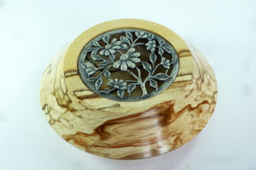 Handmade pot pourri bowl English spalted beech with pewter lid