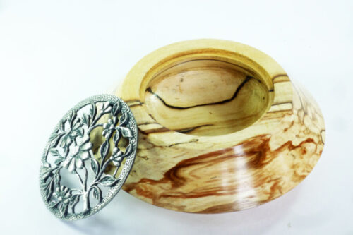 Handmade pot pourri bowl English spalted beech with pewter lid