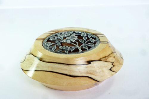 Handmade pot pourri bowl English spalted beech with pewter lid