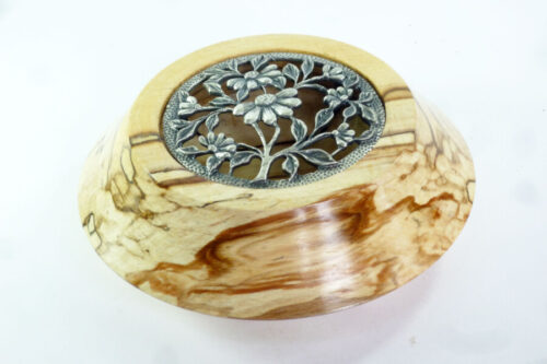 Handmade pot pourri bowl English spalted beech with pewter lid