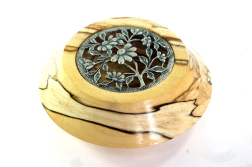 Handmade pot pourri bowl English spalted beech with pewter lid