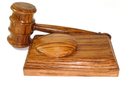 Handmade presentation gavel and block English Tiger Oak