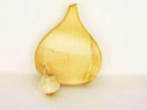 Handmade hand cut garlic shaped chopping board Sycamore wood